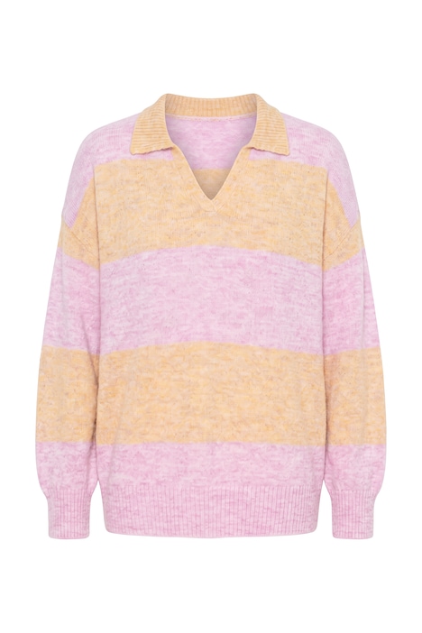Polo-Pullover, Boxy Fit, Blockstreifen, Ballon-Langarm