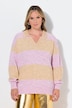 Polo-Pullover, Boxy Fit, Blockstreifen, Ballon-Langarm