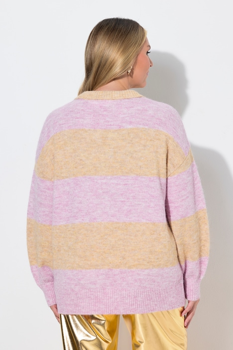 Polo-Pullover, Boxy Fit, Blockstreifen, Ballon-Langarm