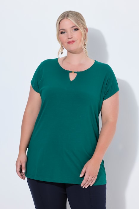 T-Shirt, A-Linie, Ausschnitt mit goldener Perle