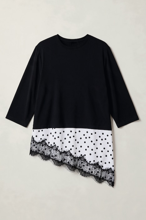 T-Shirt, Regular Fit, Punkten, asymmetrischer Saum, Spitze