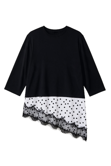 T-Shirt, Regular Fit, Punkten, asymmetrischer Saum, Spitze