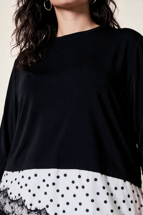 T-Shirt, Regular Fit, Punkten, asymmetrischer Saum, Spitze