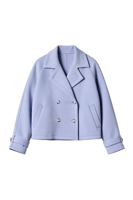 Scuba-Jacke, oversized, Reverskragen, doppelreihige Knopfleiste