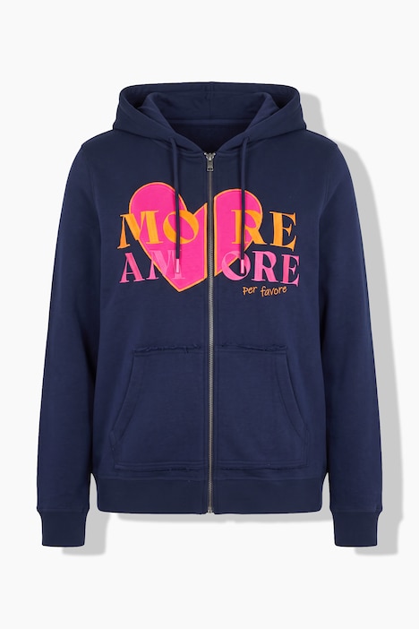 Sweatjacke, Herz, Schriftmotiv, Kapuze, Langarm