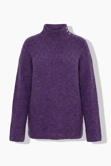 Rollkragen-Pullover, Boxy Fit, Stehkragen, Sternenknöpfe