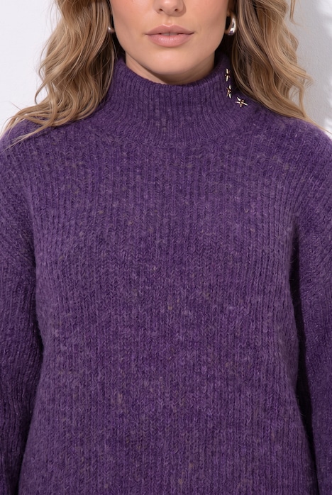 Rollkragen-Pullover, Boxy Fit, Stehkragen, Sternenknöpfe