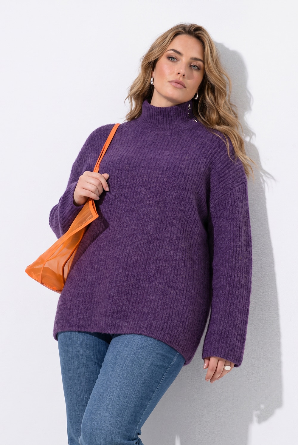 Rollkragen-Pullover, Boxy Fit, Stehkragen, Sternenknöpfe