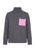 Rollkragen-Pullover, Boxy Fit, Brusttasche in Schmuckfarbe