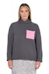 Rollkragen-Pullover, Boxy Fit, Brusttasche in Schmuckfarbe