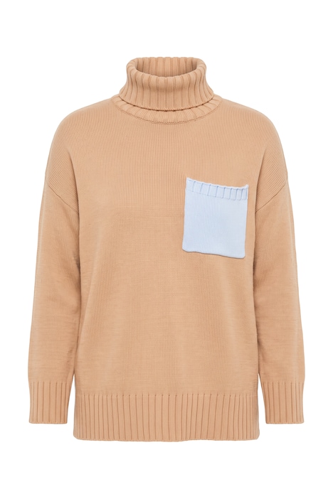 Rollkragen-Pullover, Boxy Fit, Brusttasche in Schmuckfarbe