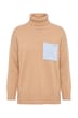 Rollkragen-Pullover, Boxy Fit, Brusttasche in Schmuckfarbe