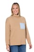 Rollkragen-Pullover, Boxy Fit, Brusttasche in Schmuckfarbe