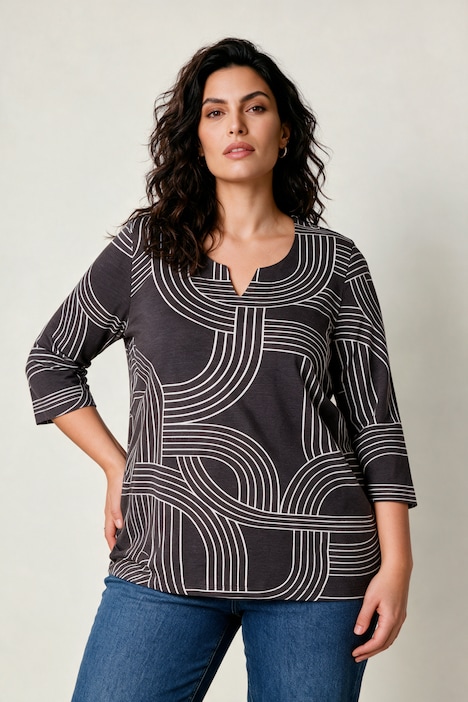 T-Shirt, bequem, grafisches Muster, 3/4-Ärmel