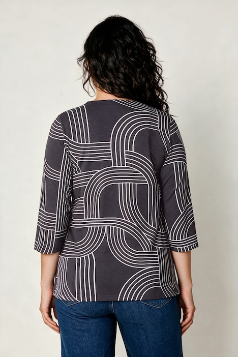 T-Shirt, bequem, grafisches Muster, 3/4-Ärmel