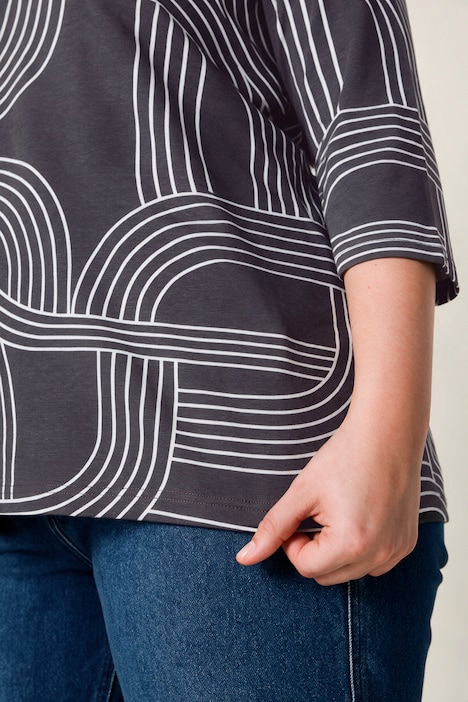 T-Shirt, bequem, grafisches Muster, 3/4-Ärmel