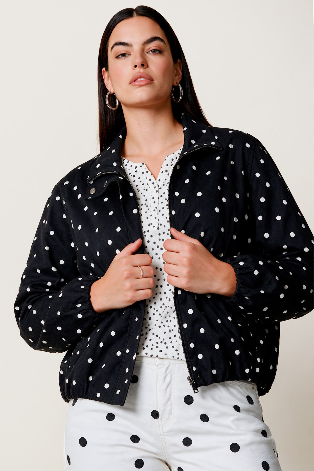 Blouson, lässige kurze Passform, Punkte, Ballonsaum