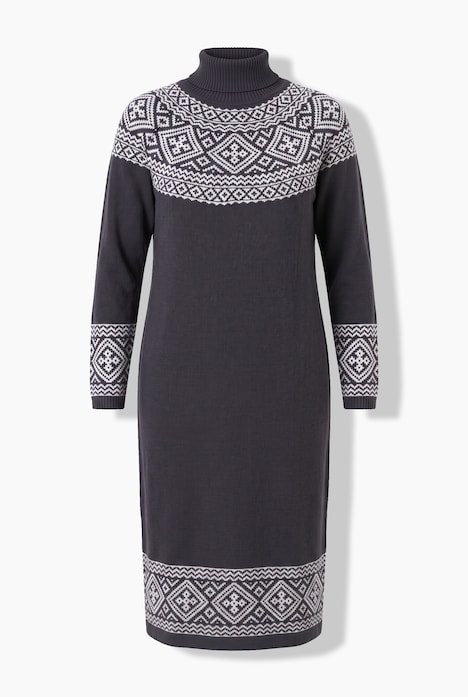 Midi-Strickkleid, gerade Passform, Norwegermuster, Glitzersteinchen