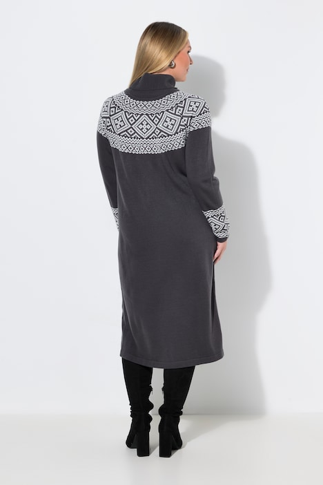 Midi-Strickkleid, gerade Passform, Norwegermuster, Glitzersteinchen