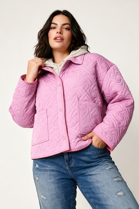 Steppjacke, bequeme Passform, Wellenstepp, Stick-Kanten