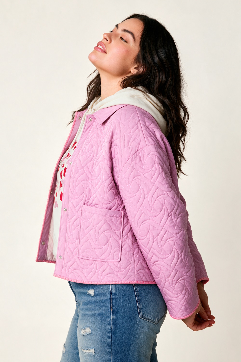 Steppjacke, bequeme Passform, Wellenstepp, Stick-Kanten