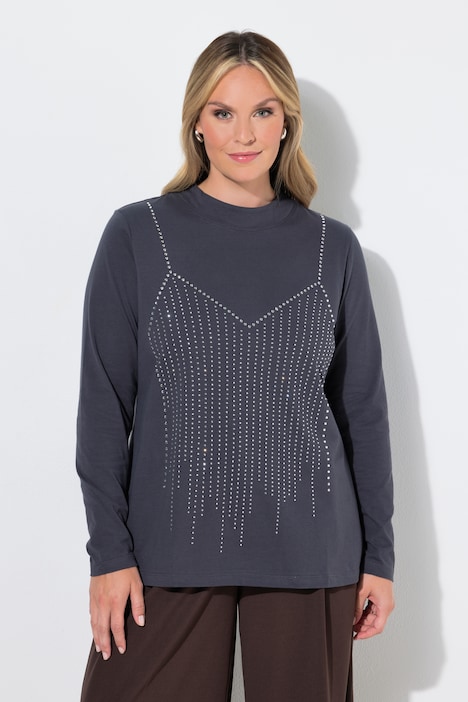 Langarmshirt, Komfort Fit, Glitzersteinchen-