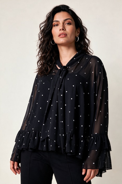 Volant-Bluse, oversized A-Linie, Dots, blickdichtes Top