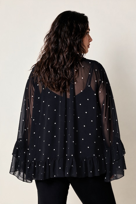 Volant-Bluse, oversized A-Linie, Dots, blickdichtes Top