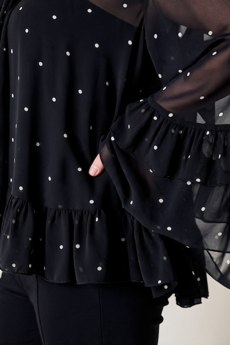 Volant-Bluse, oversized A-Linie, Dots, blickdichtes Top