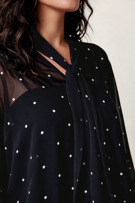 Volant-Bluse, oversized A-Linie, Dots, blickdichtes Top