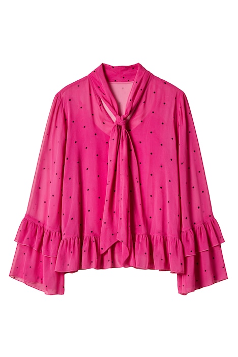 Volant-Bluse, oversized A-Linie, Dots, blickdichtes Top