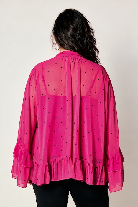 Volant-Bluse, oversized A-Linie, Dots, blickdichtes Top