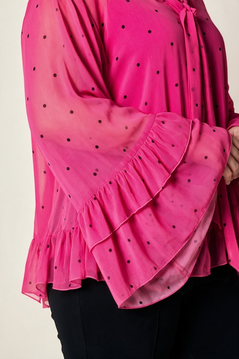Volant-Bluse, oversized A-Linie, Dots, blickdichtes Top