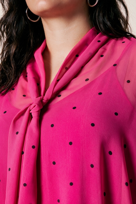 Volant-Bluse, oversized A-Linie, Dots, blickdichtes Top