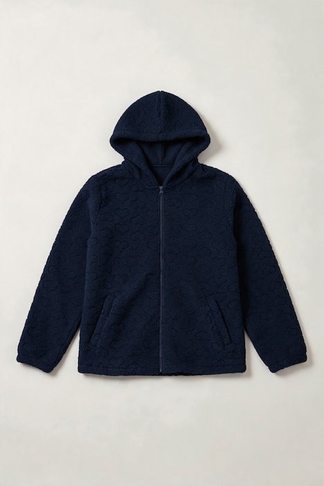 Kuschelfleece-Jacke, Herz-Prägung, Kapuze