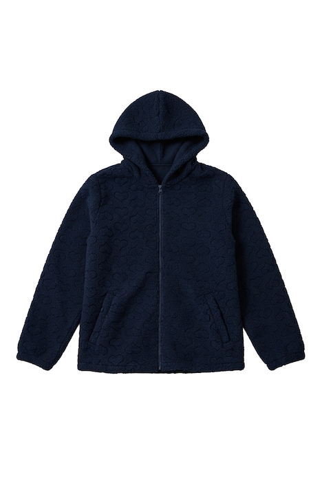 Kuschelfleece-Jacke, Herz-Prägung, Kapuze