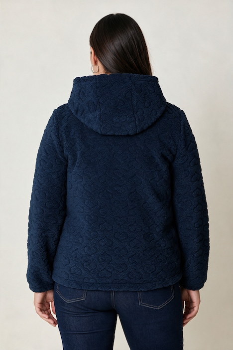 Kuschelfleece-Jacke, Herz-Prägung, Kapuze