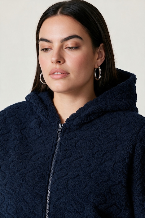 Kuschelfleece-Jacke, Herz-Prägung, Kapuze