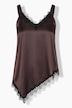Satin-Top, A-Linie, Spitze, asymmetrischer Saum