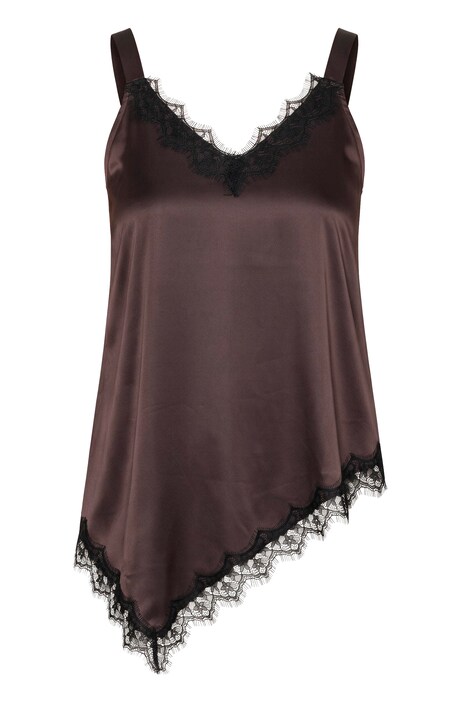 Satin-Top, A-Linie, Spitze, asymmetrischer Saum