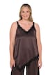 Satin-Top, A-Linie, Spitze, asymmetrischer Saum
