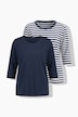 T-Shirts, 2er-Pack, uni/Ringel, Rundhals, 3/4-Arm
