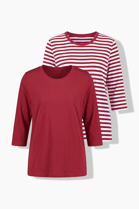 T-Shirts, 2er-Pack, uni/Ringel, Rundhals, 3/4-Arm