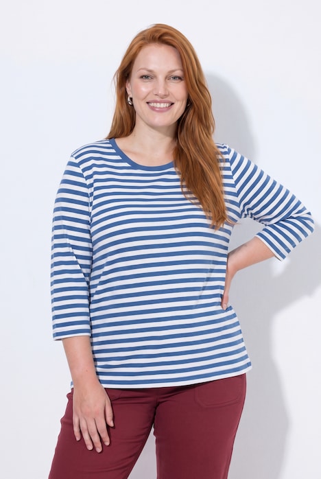T-Shirts, 2er-Pack, uni/Ringel, Rundhals, 3/4-Arm