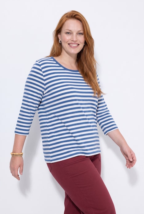 T-Shirts, 2er-Pack, uni/Ringel, Rundhals, 3/4-Arm
