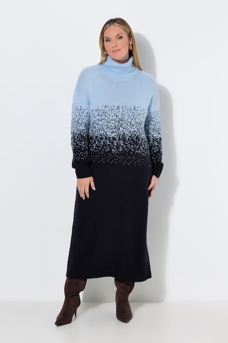 Gebreide maxi-jurk, losse pasvorm, jacquard met kleurverloop