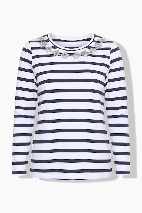 Langarmshirt, Komfort Fit, Ringel, Glitzersteinchen