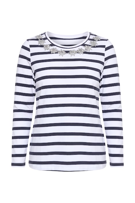 Langarmshirt, Komfort Fit, Ringel, Glitzersteinchen