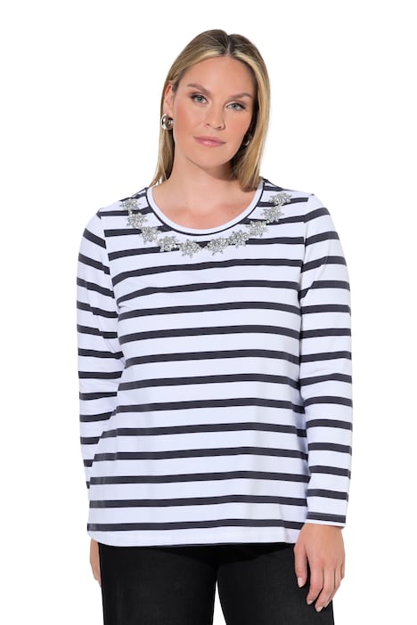 Langarmshirt, Komfort Fit, Ringel, Glitzersteinchen