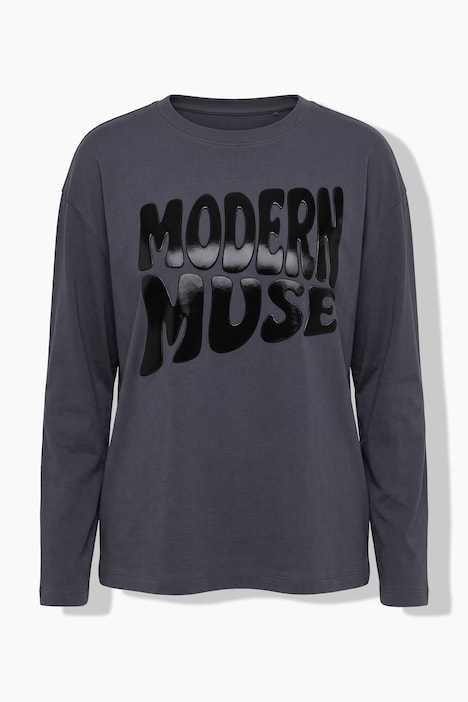 T-shirt met lange mouwen, boxy fit, satijnen opschrift
